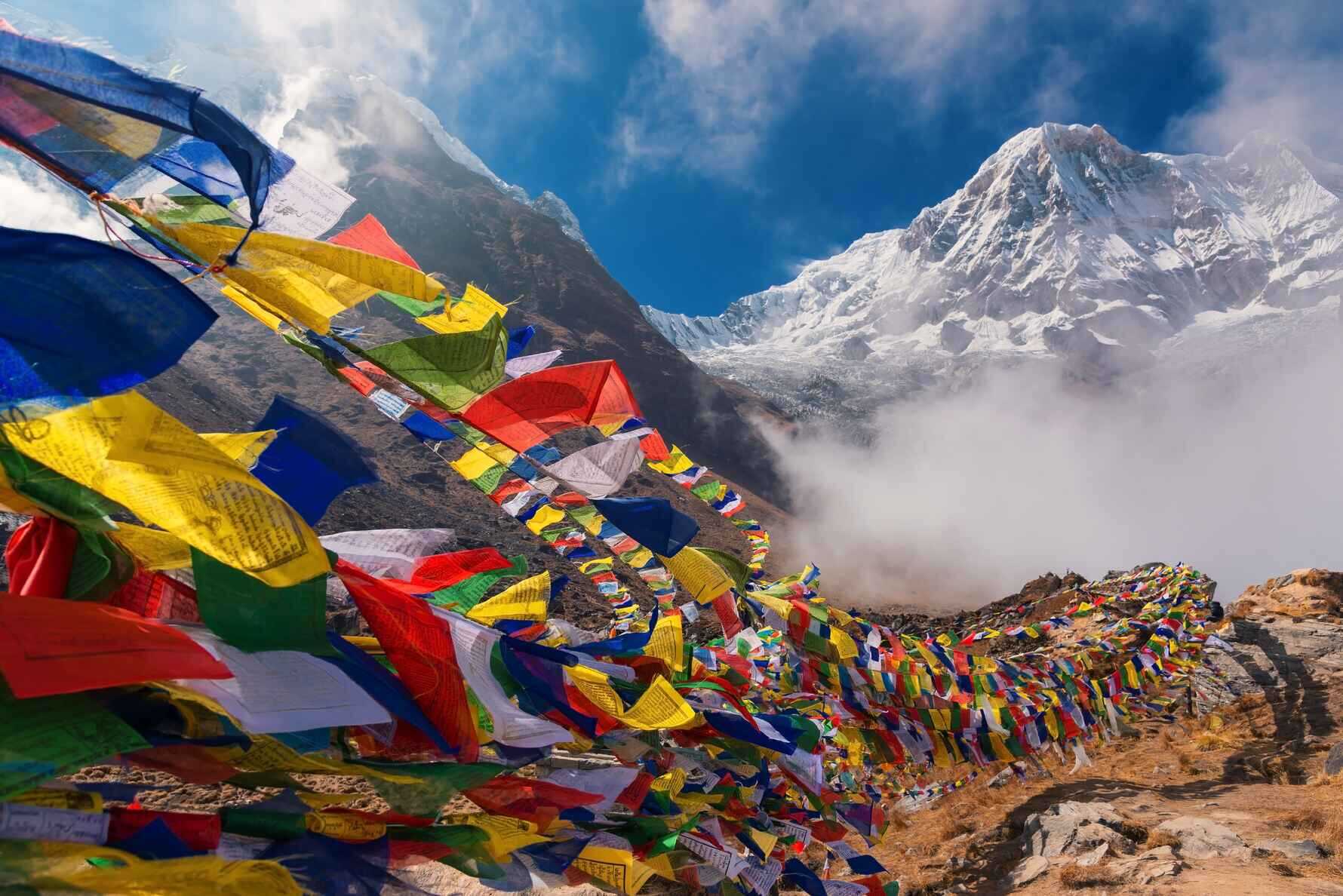 Prayer flags in the Annapurna mountain range