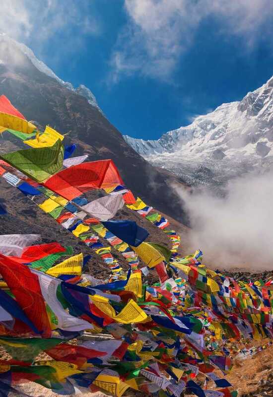 Prayer flags in the Annapurna mountain range