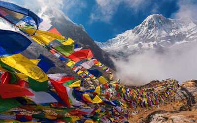 Prayer flags in the Annapurna mountain range