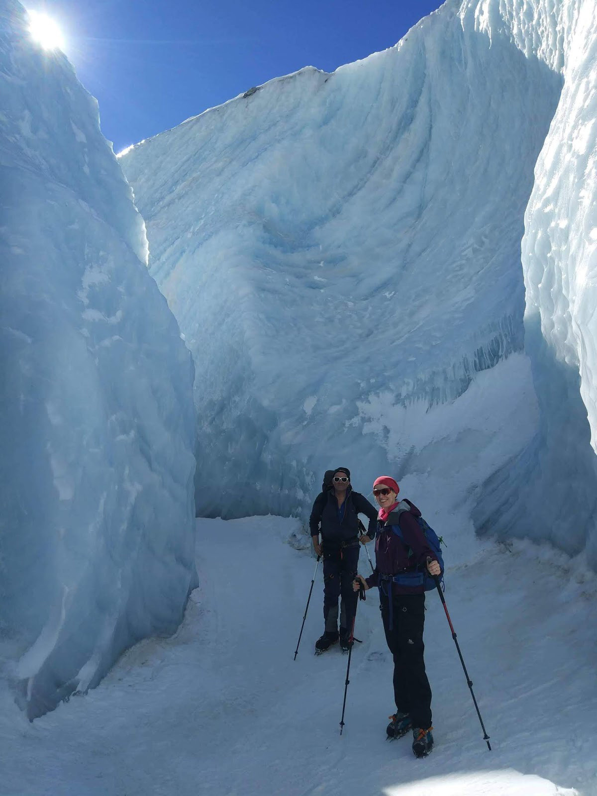 Gary and his wife down a glacial chute on the Mont Blanc range
