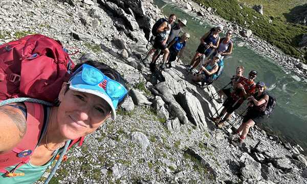 Sara Wild, director of Mont Blanc Treks with a group of hikers