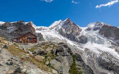 A view of a mountain hut on the Tour de Monte Rosa