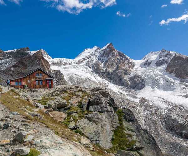 A view of a mountain hut on the Tour de Monte Rosa