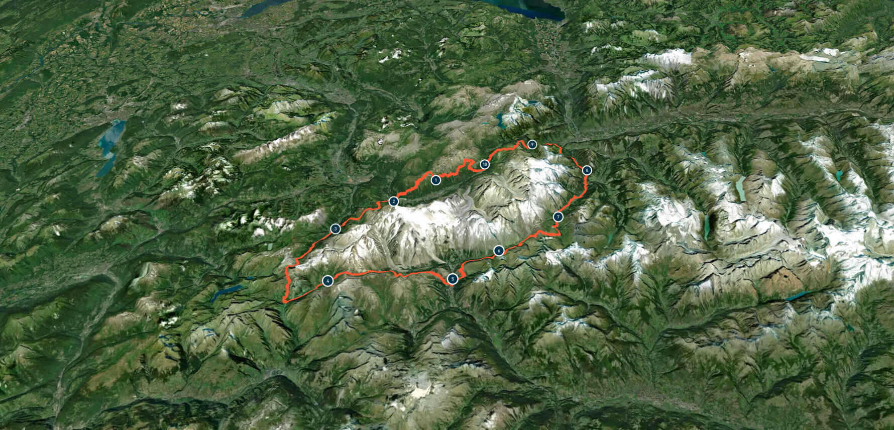 Tour du Mont Blanc map 3d view